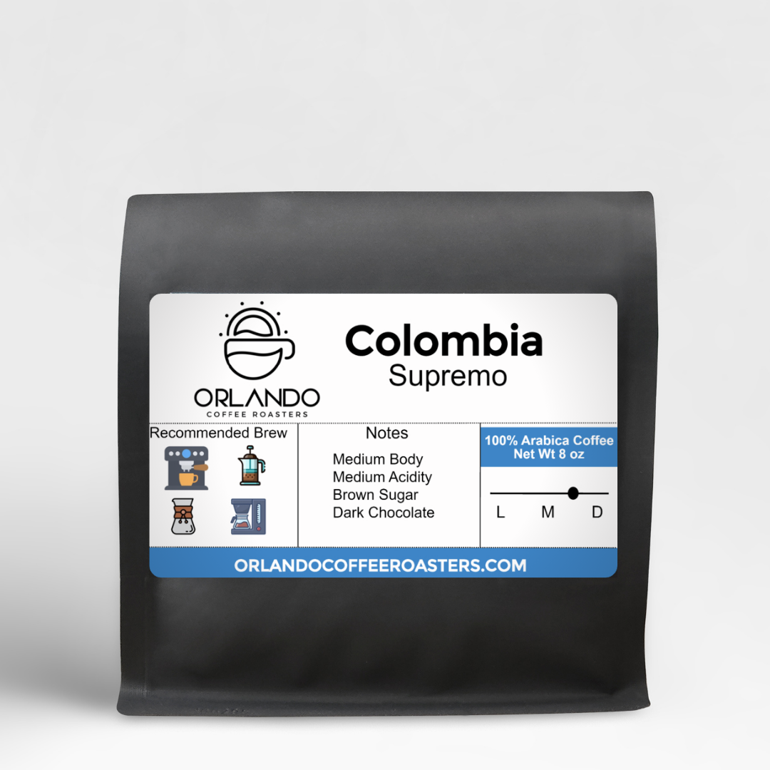 8 ounce bag of colombia supremo medium-dark