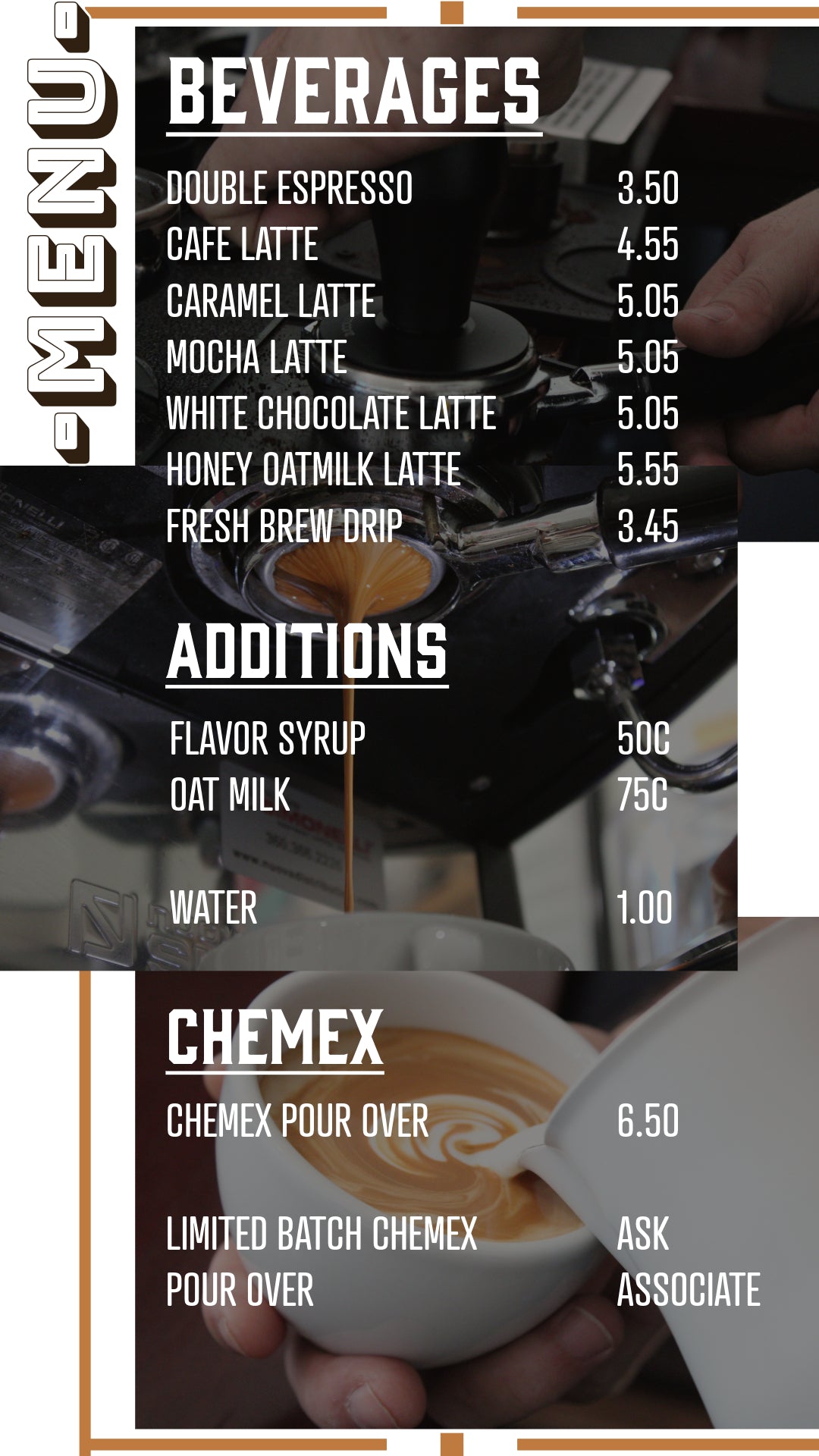 Storefront Menu Orlando Coffee Roasters